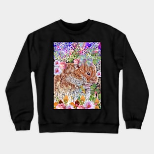 Cute whimsical hamster hammie in flower garden Crewneck Sweatshirt